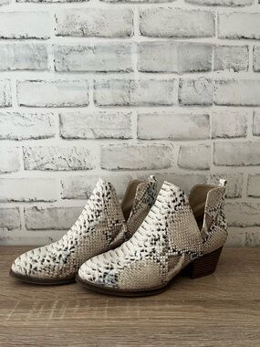 Women's Snake-Print Ankle Booties in Cream